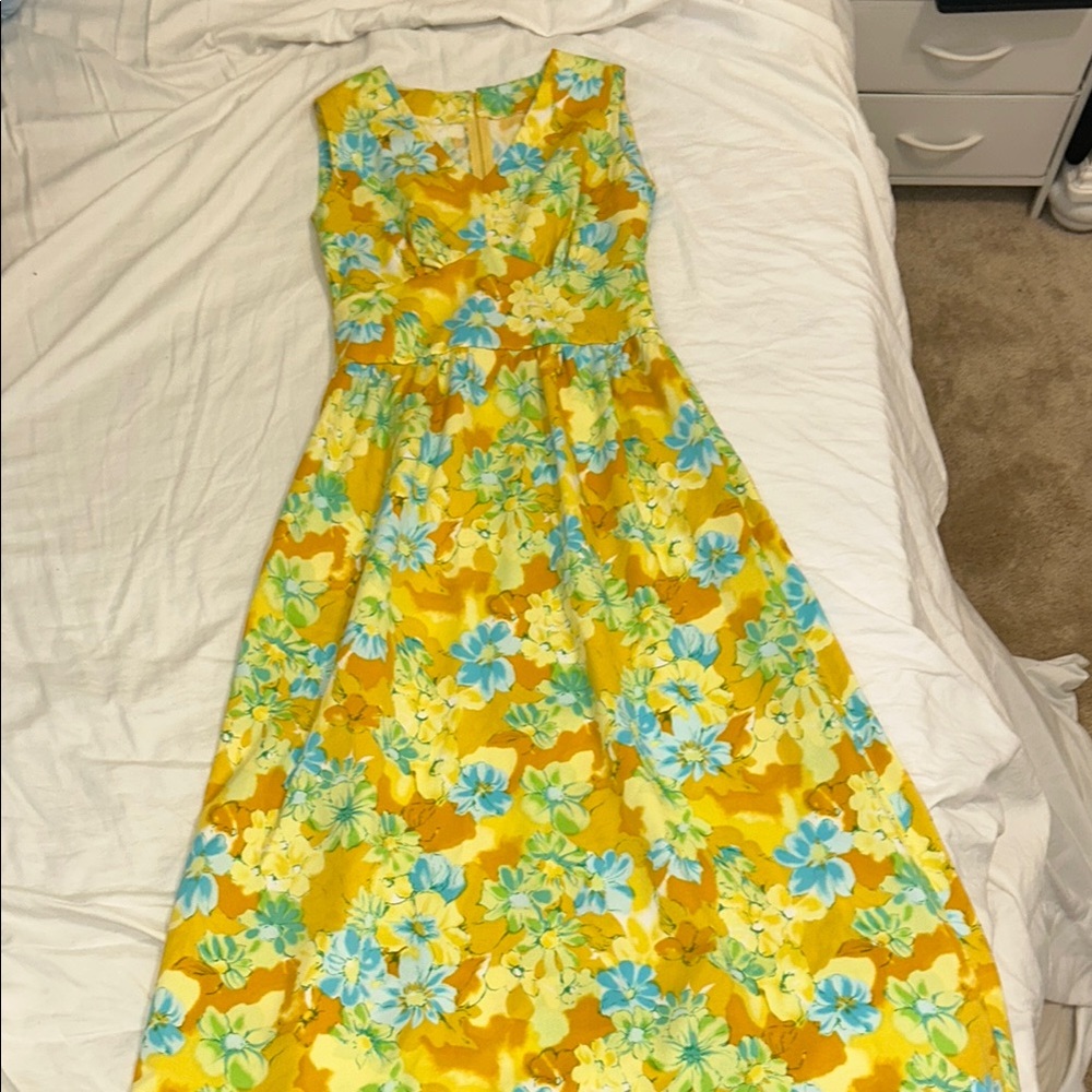 Floral Yellow and Blue Dress